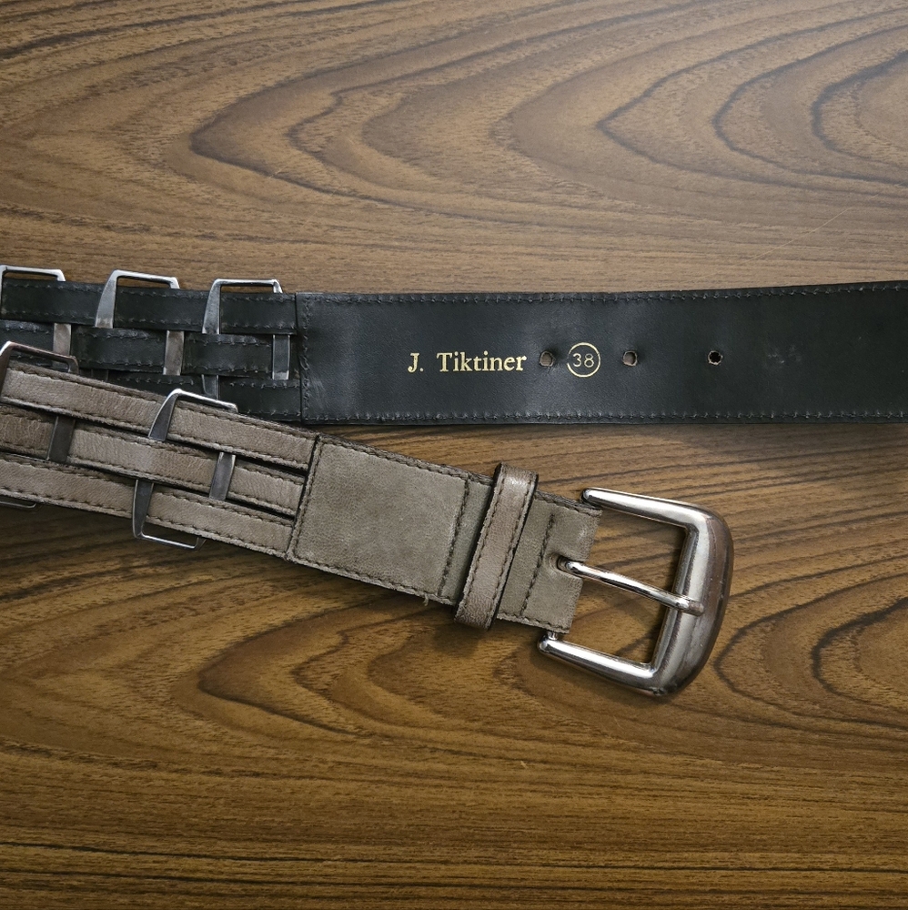 Vintage J. Tiktiner Woven Leather & Metal Belt 38